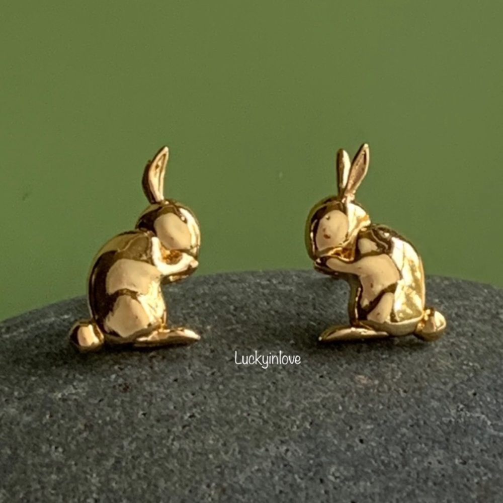Alexis Bittar New Gold Hare Bunny Sculpted Woodland Animals Small Stud Earrings - Picture 1 of 16